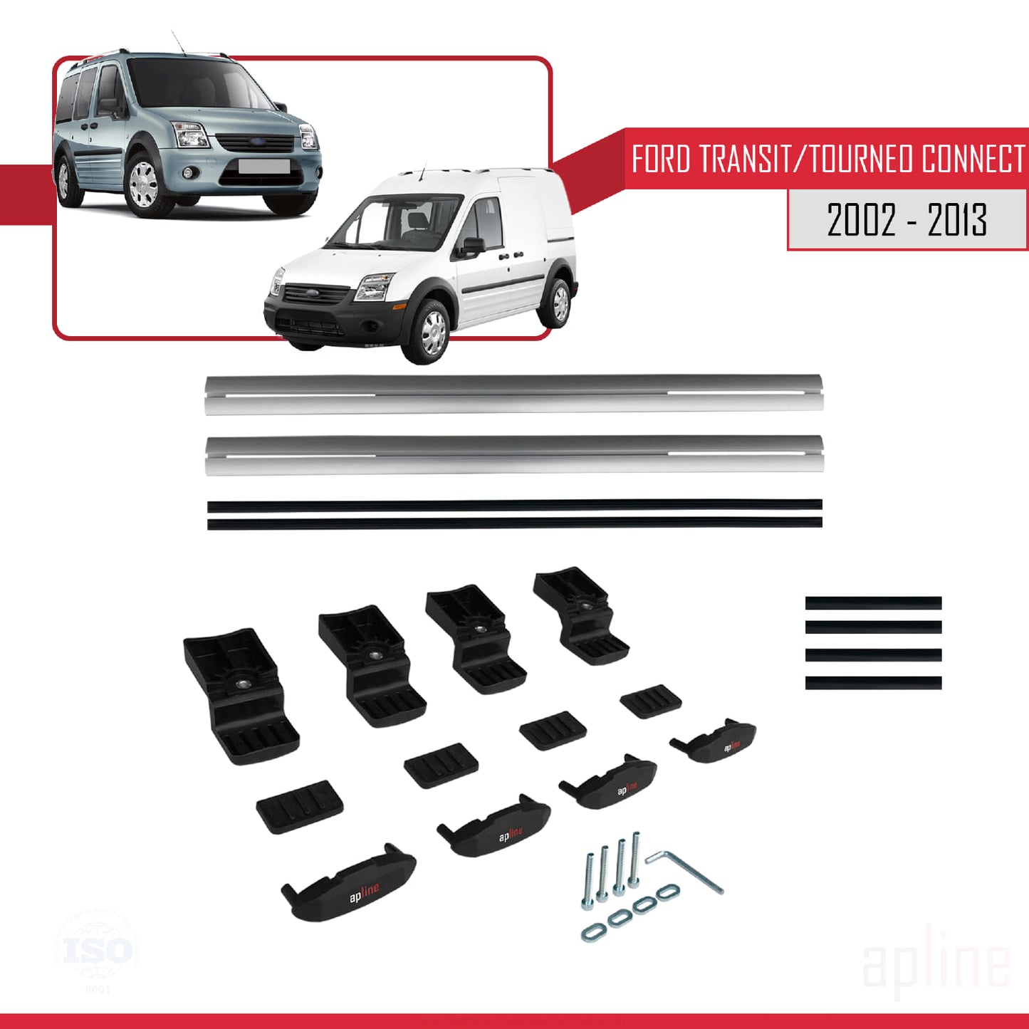 Compatible avec Ford Transit/Tourneo Connect 2002-2013 BASIC Model Barres de Toit Railing Porte-Bagages de Voiture Gris Aluminium 2 Barres