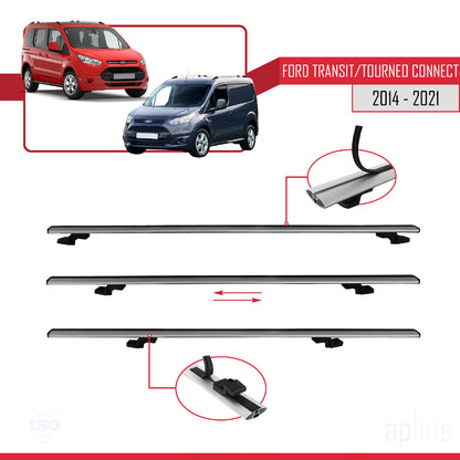 Compatible avec Ford Transit/Tourneo Connect 2 2014-2021 BASIC Model Barres de Toit Railing Porte-Bagages de Voiture Gris Aluminium 2 Barres