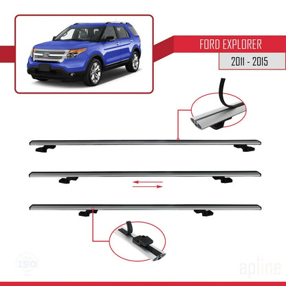 Compatible avec Ford Explorer 5 (U502) Pre-Facelift 2011-2015 BASIC Model Barres de Toit Railing Porte-Bagages de Voiture Gris Aluminium 2 Barres