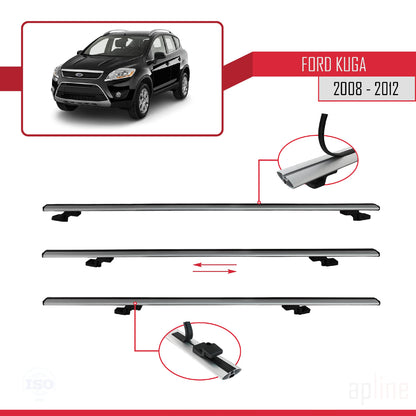 Compatible avec Ford Kuga (C394) 2008-2012 BASIC Model Barres de Toit Railing Porte-Bagages de Voiture Gris Aluminium 3 Barres