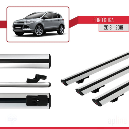 Compatible avec Ford Kuga 2 (C520) 2013-2019 BASIC Model Barres de Toit Railing Porte-Bagages de Voiture Gris Aluminium 3 Barres