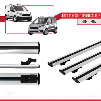 Compatible with Ford Transit/Tourneo Courier Pre-Facelift 2014-2017 BASIC Model Car Roof Rack Cross Bar Grey Aluminium 3 Bars