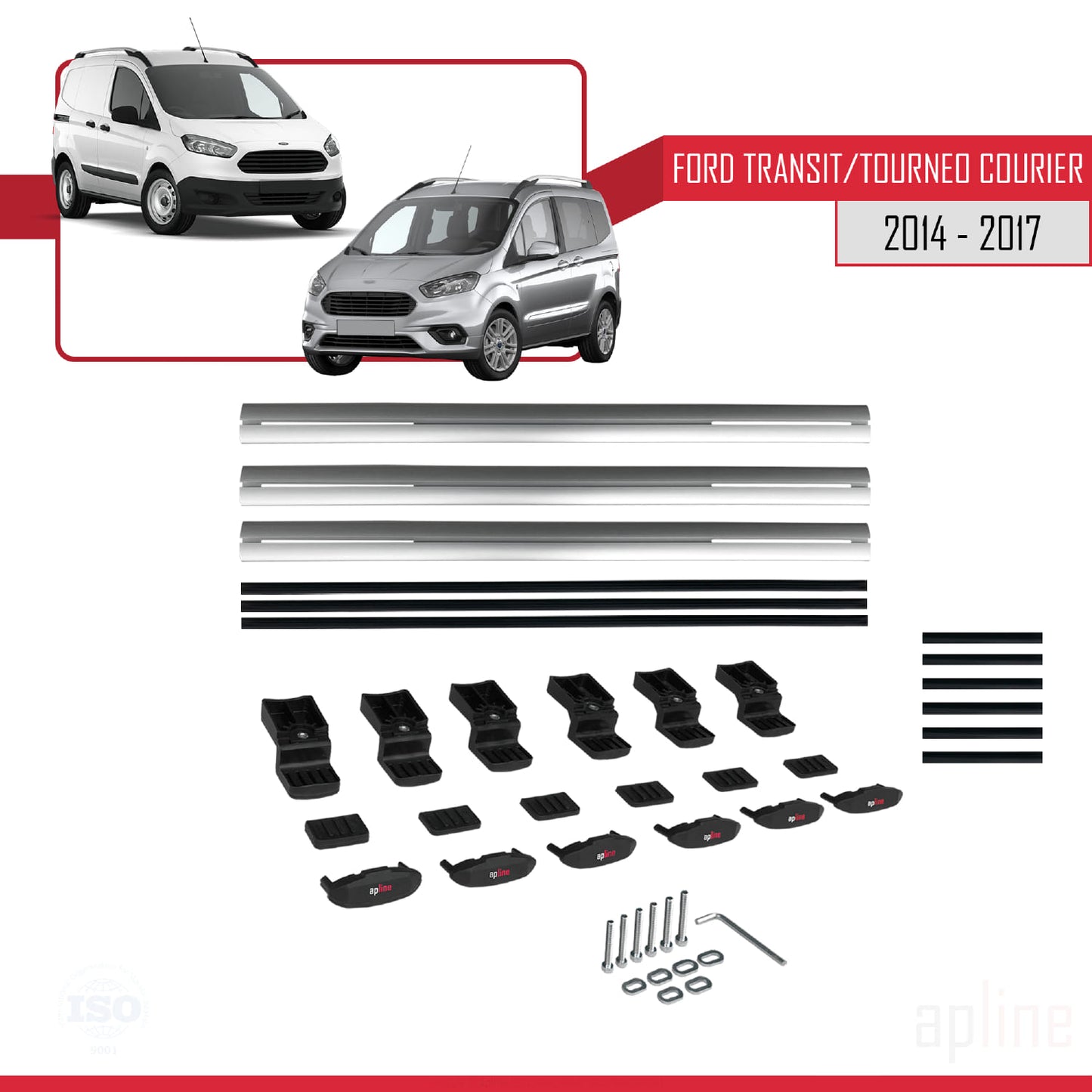 Compatible with Ford Transit/Tourneo Courier Pre-Facelift 2014-2017 BASIC Model Car Roof Rack Cross Bar Grey Aluminium 3 Bars