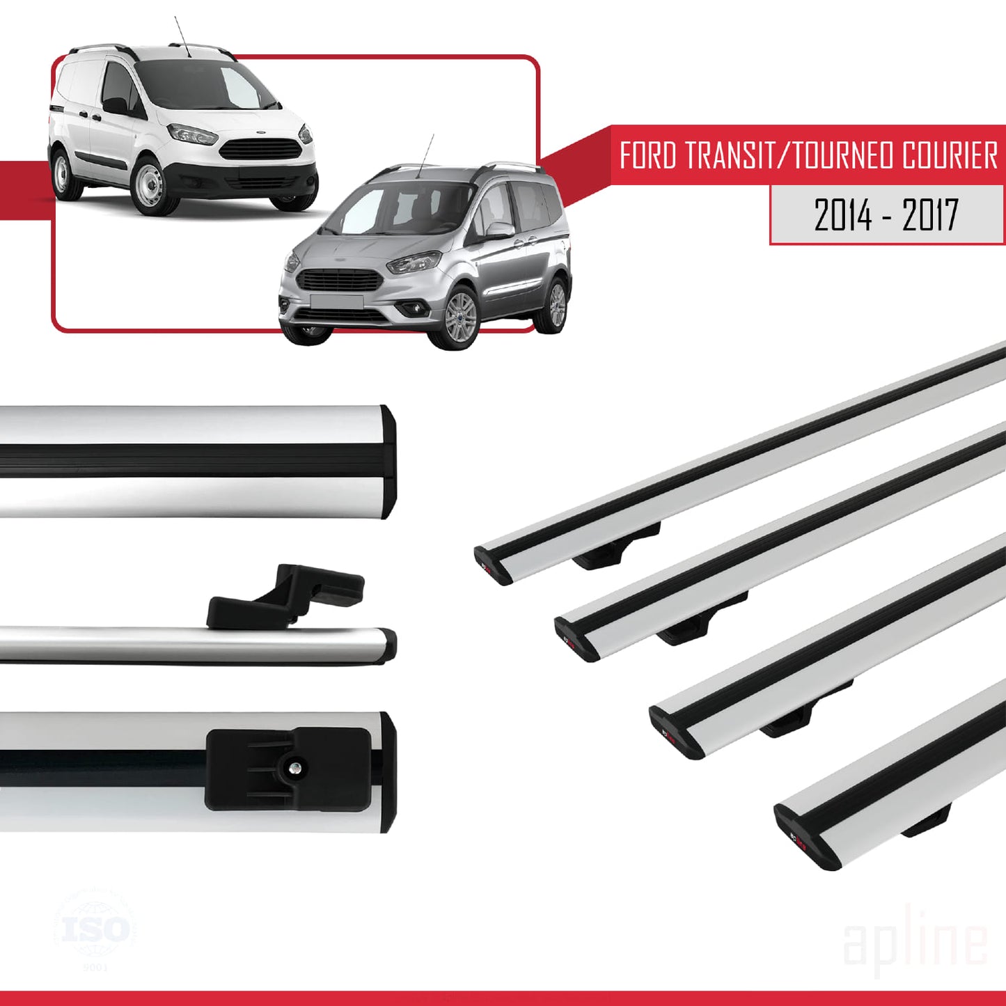 Compatible with Ford Transit/Tourneo Courier Pre-Facelift 2014-2017 BASIC Model Car Roof Rack Cross Bar Grey Aluminium 4 Bars