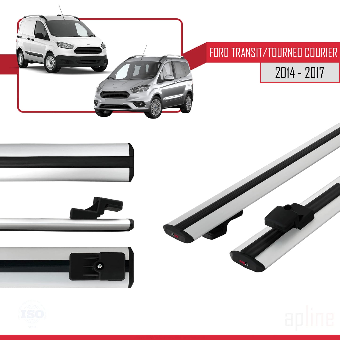 Compatible avec Ford Transit/Tourneo Courier Pre-Facelift 2014-2017 BASIC Model Barres de Toit Railing Porte-Bagages de Voiture Gris Aluminium 2 Barres