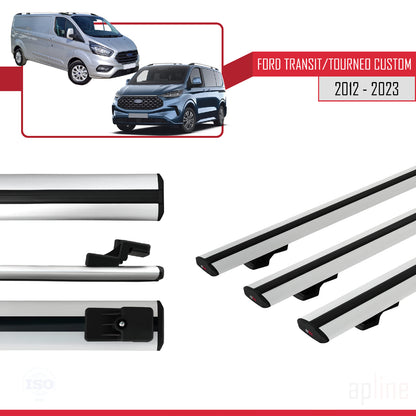 Compatible with Ford Transit/Tourneo Custom 2012-2023 BASIC Model Car Roof Rack Cross Bar Grey Aluminium 3 Bars