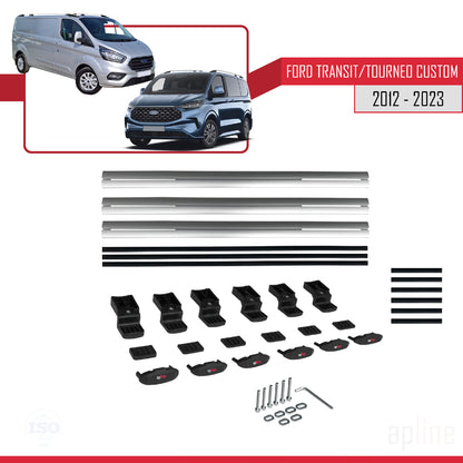 Compatible with Ford Transit/Tourneo Custom 2012-2023 BASIC Model Car Roof Rack Cross Bar Grey Aluminium 3 Bars