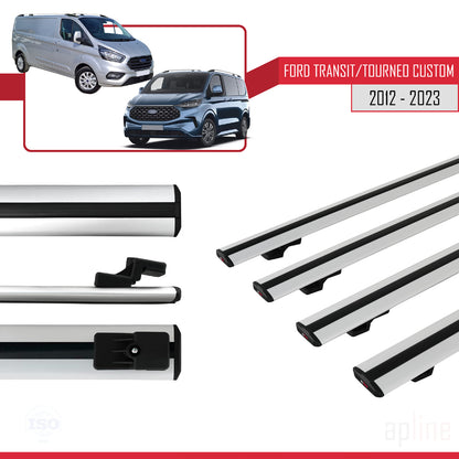 Compatible with Ford Transit/Tourneo Custom 2012-2023 BASIC Model Car Roof Rack Cross Bar Grey Aluminium 4 Bars