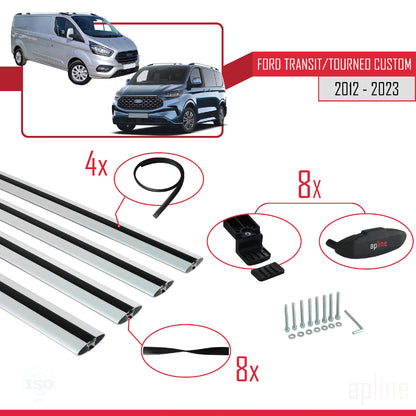 Compatible with Ford Transit/Tourneo Custom 2012-2023 BASIC Model Car Roof Rack Cross Bar Grey Aluminium 4 Bars