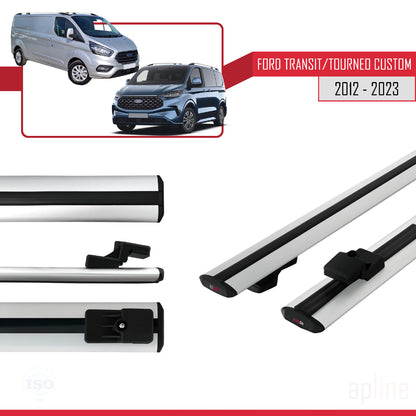 Compatible with Ford Transit/Tourneo Custom 2012-2023 BASIC Model Car Roof Rack Cross Bar Grey Aluminium 2 Bars