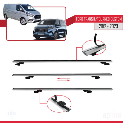 Compatible with Ford Transit/Tourneo Custom 2012-2023 BASIC Model Car Roof Rack Cross Bar Grey Aluminium 2 Bars