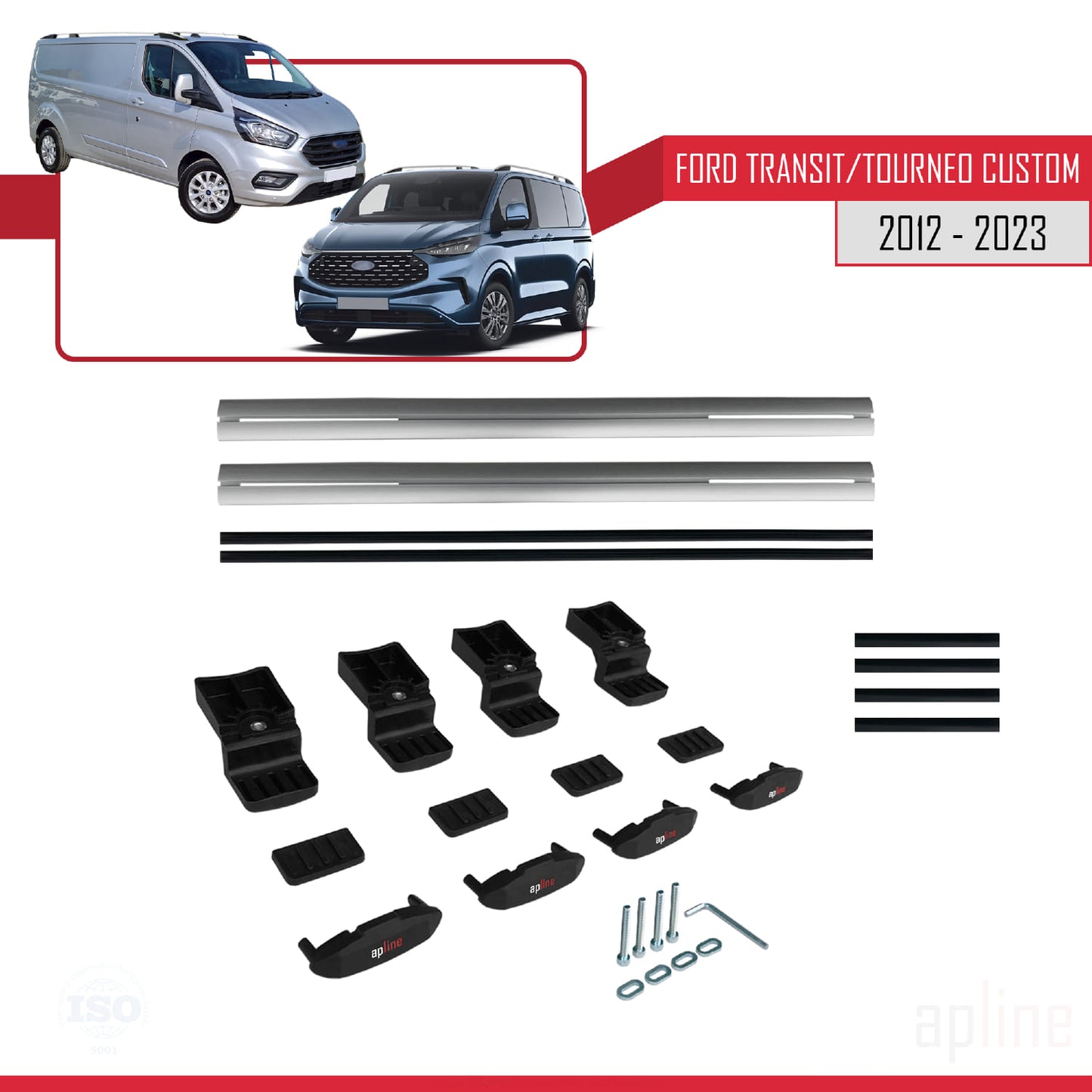 Compatible with Ford Transit/Tourneo Custom 2012-2023 BASIC Model Car Roof Rack Cross Bar Grey Aluminium 2 Bars