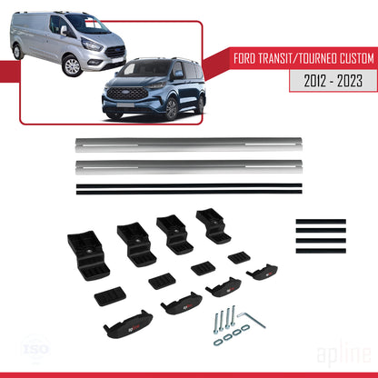 Compatible with Ford Transit/Tourneo Custom 2012-2023 BASIC Model Car Roof Rack Cross Bar Grey Aluminium 2 Bars