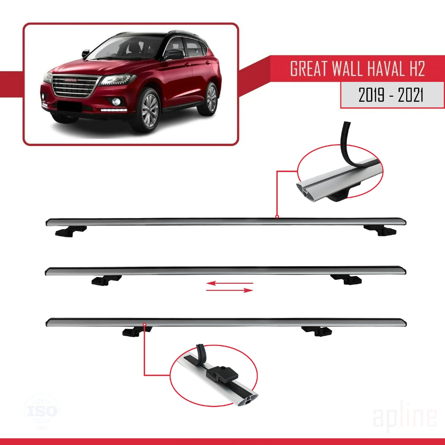 Compatible with Great Wall Haval H2 2019-2021 BASIC Model Car Roof Rack Cross Bar Grey Aluminium 2 Bars
