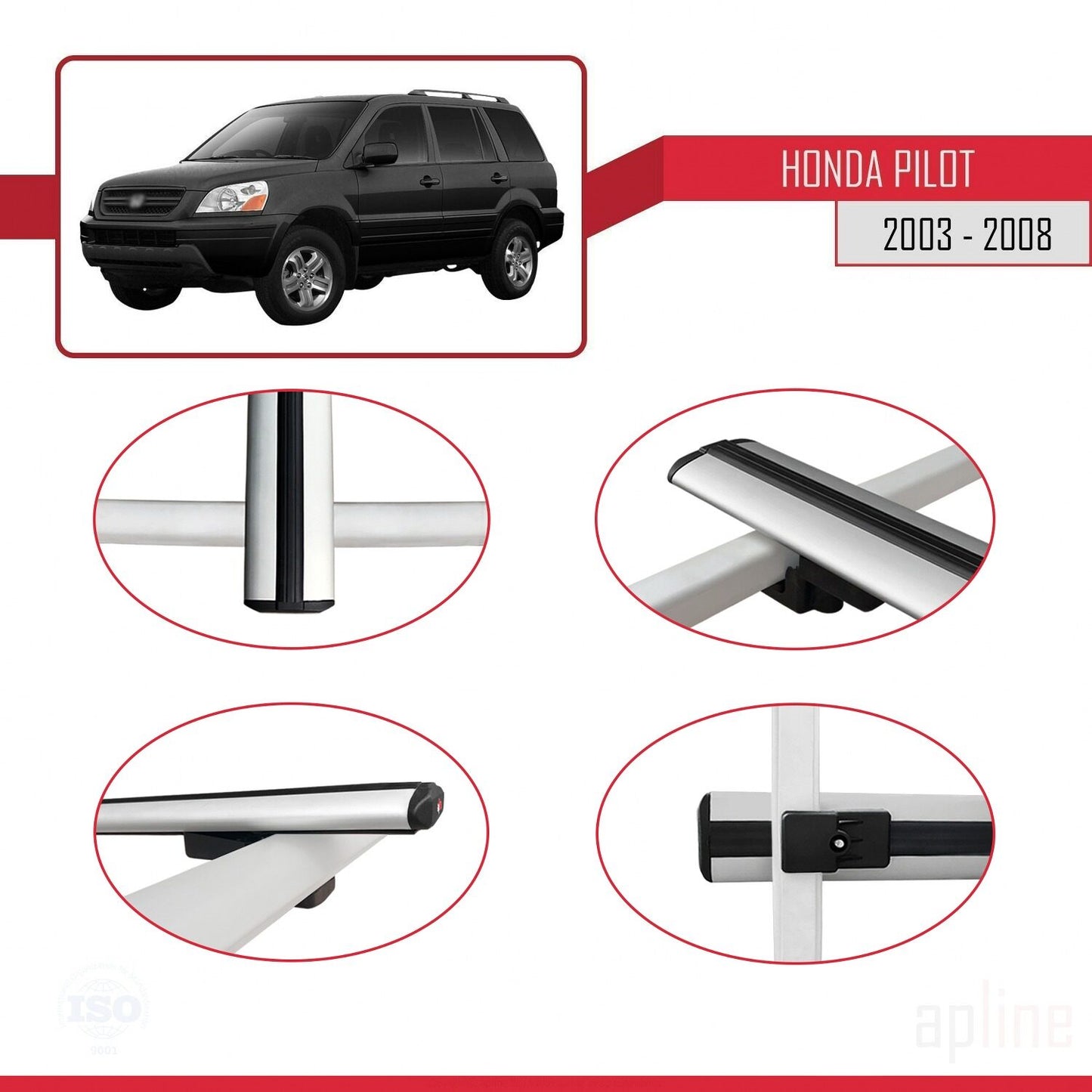 Compatible with Honda Pilot 2003-2008 BASIC Model Car Roof Rack Cross Bar Grey Aluminium 2 Bars