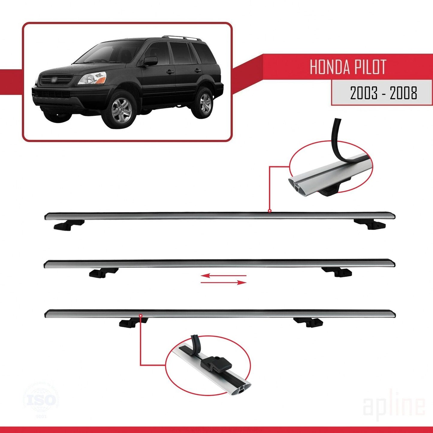 Compatible with Honda Pilot 2003-2008 BASIC Model Car Roof Rack Cross Bar Grey Aluminium 2 Bars