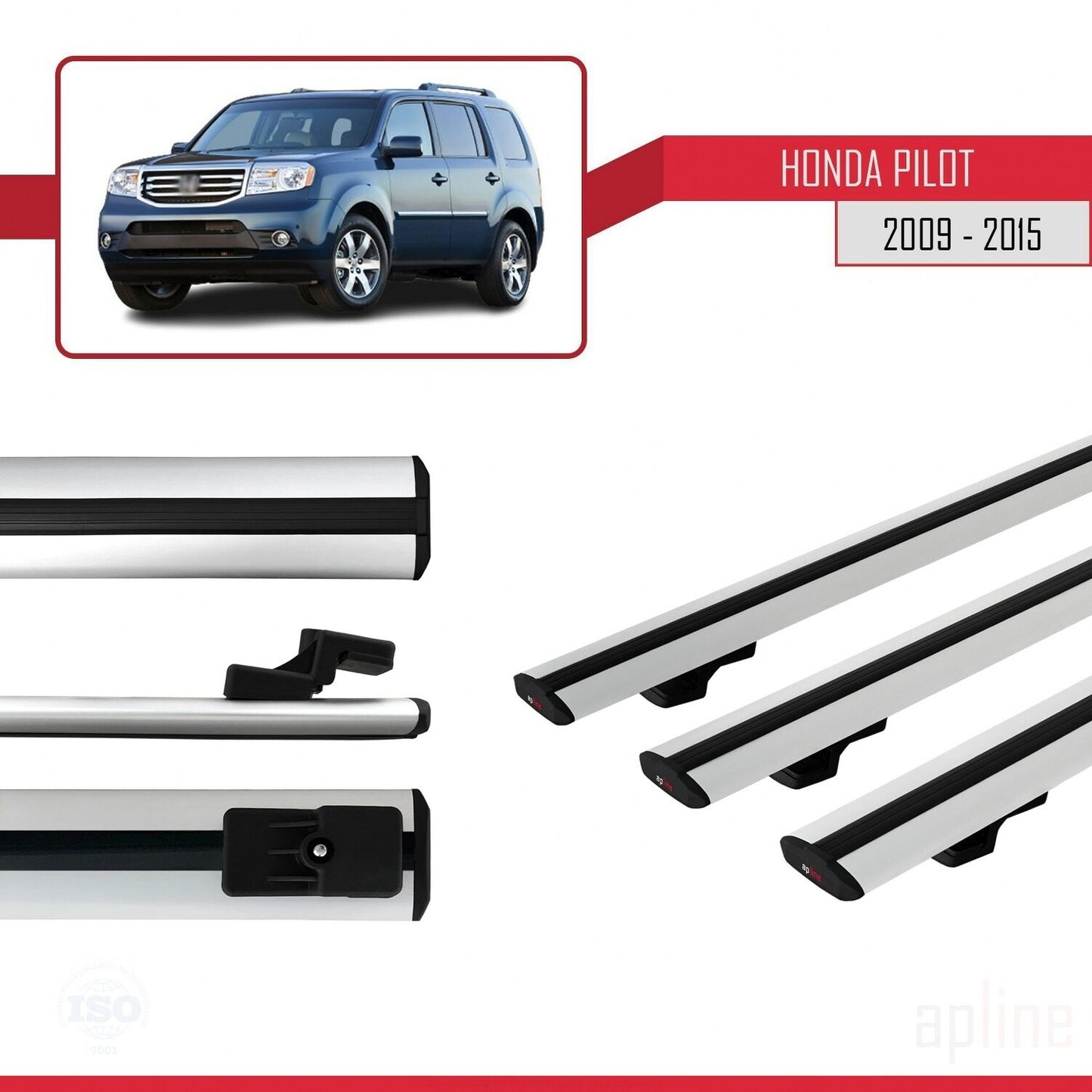 Compatible with Honda Pilot 2 2009-2015 BASIC Model Car Roof Rack Cross Bar Grey Aluminium 3 Bars