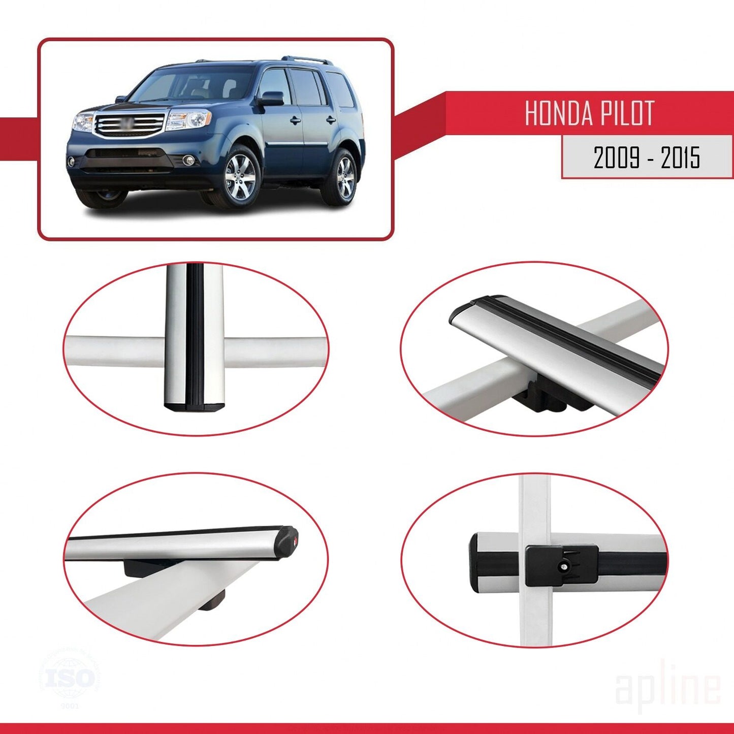 Compatible with Honda Pilot 2 2009-2015 BASIC Model Car Roof Rack Cross Bar Grey Aluminium 3 Bars