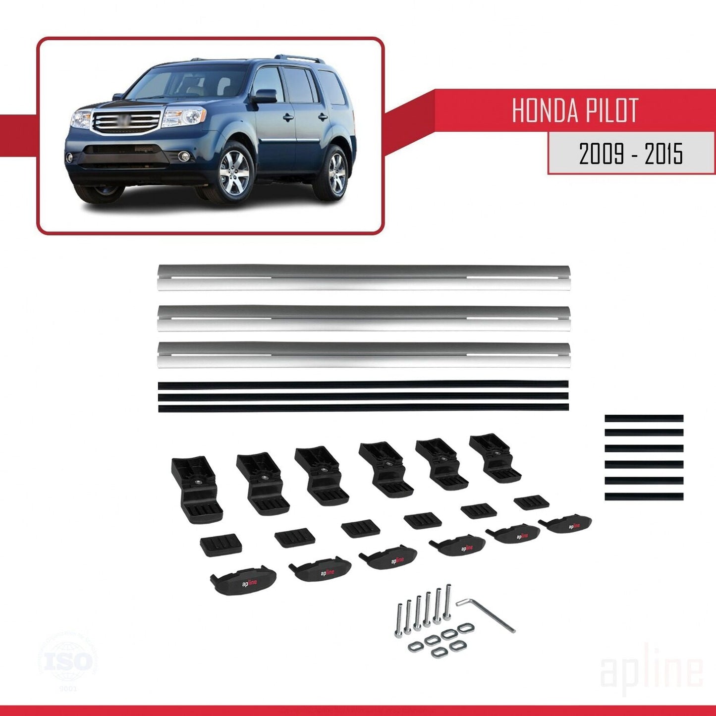 Compatible with Honda Pilot 2 2009-2015 BASIC Model Car Roof Rack Cross Bar Grey Aluminium 3 Bars