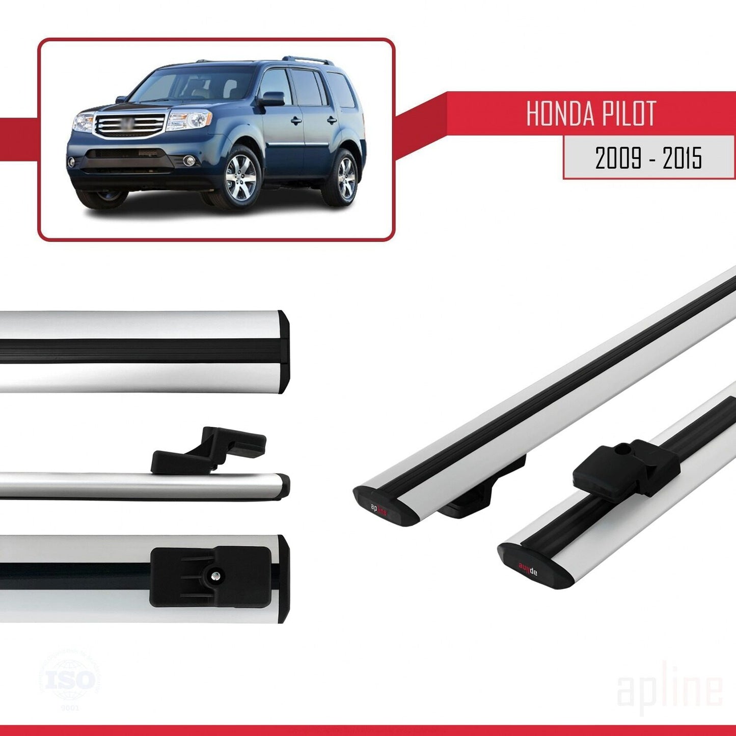 Compatible with Honda Pilot 2 2009-2015 BASIC Model Car Roof Rack Cross Bar Grey Aluminium 2 Bars