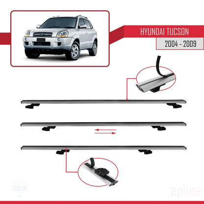 Compatible avec Hyundai Tucson (JM) 2004-2009 BASIC Model Barres de Toit Railing Porte-Bagages de Voiture Gris Aluminium 2 Barres