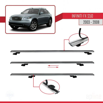 Compatible avec Infiniti FX (S50) 2003-2008 BASIC Model Barres de Toit Railing Porte-Bagages de Voiture Gris Aluminium 3 Barres