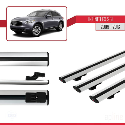 Compatible avec Infiniti FX 2 (S51) 2009-2013 BASIC Model Barres de Toit Railing Porte-Bagages de Voiture Gris Aluminium 3 Barres
