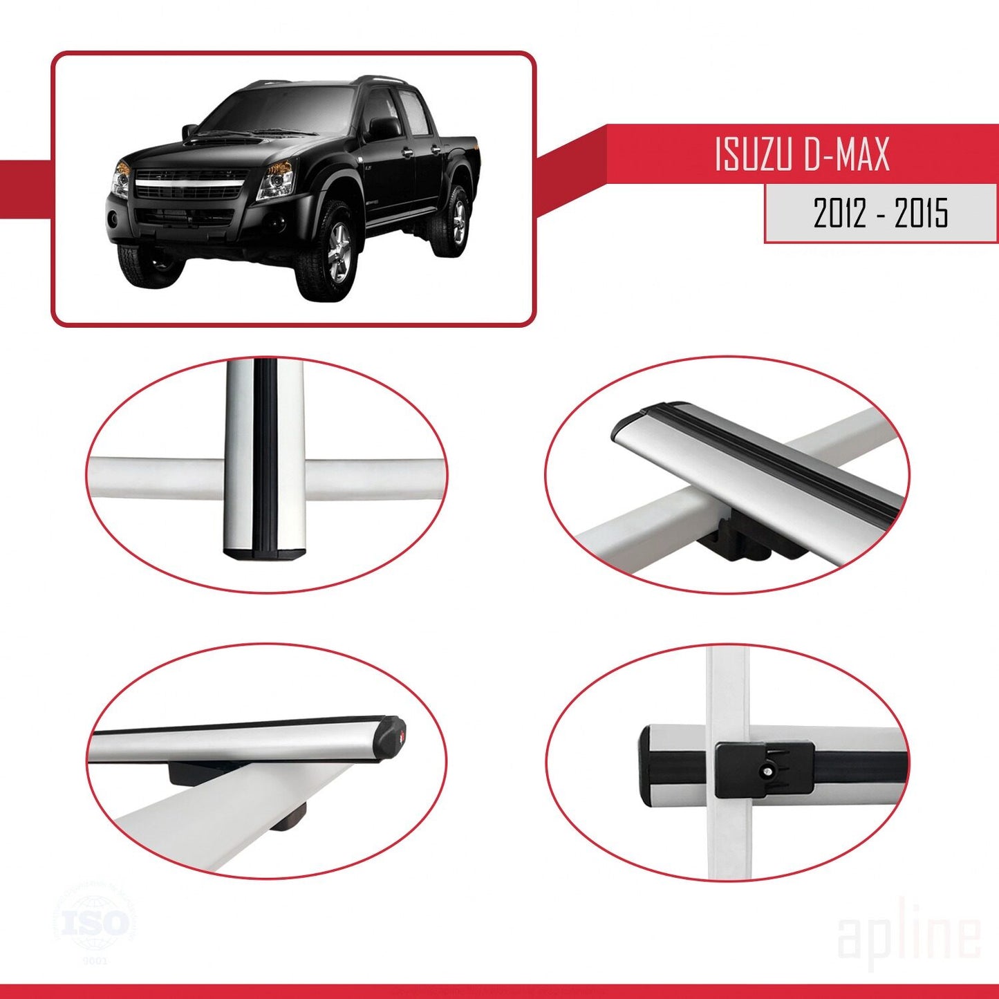 Compatible avec Isuzu D-Max 2 (RT50) Pre-Facelift 2012-2015 BASIC Model Barres de Toit Railing Porte-Bagages de Voiture Gris Aluminium 3 Barres