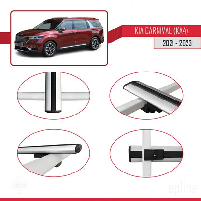 Compatible with Kia Carnival 4 (KA4) 2021-2023 BASIC Model Car Roof Rack Cross Bar Grey Aluminium 3 Bars