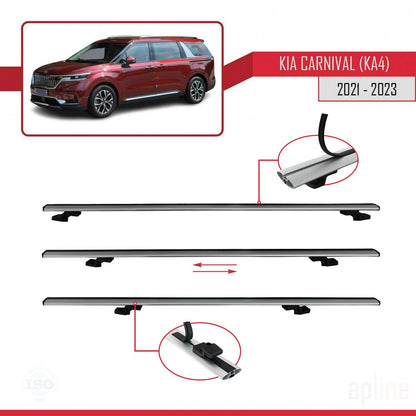 Compatible with Kia Carnival 4 (KA4) 2021-2023 BASIC Model Car Roof Rack Cross Bar Grey Aluminium 3 Bars