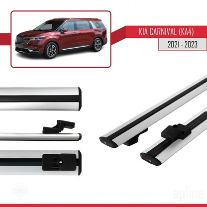 Compatible avec Kia Carnival 4 (KA4) 2021-2023 BASIC Model Barres de Toit Railing Porte-Bagages de Voiture Gris Aluminium 2 Barres