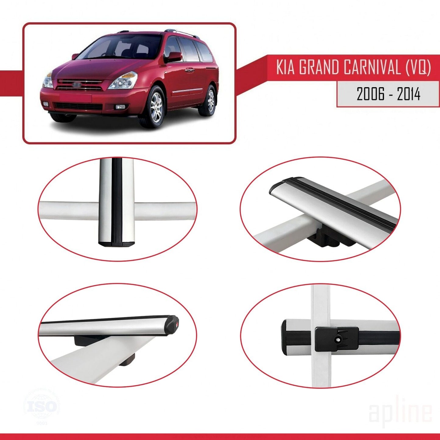 Compatible avec Kia Carnival 2 (VQ) 2006-2014 BASIC Model Barres de Toit Railing Porte-Bagages de Voiture Gris Aluminium 2 Barres