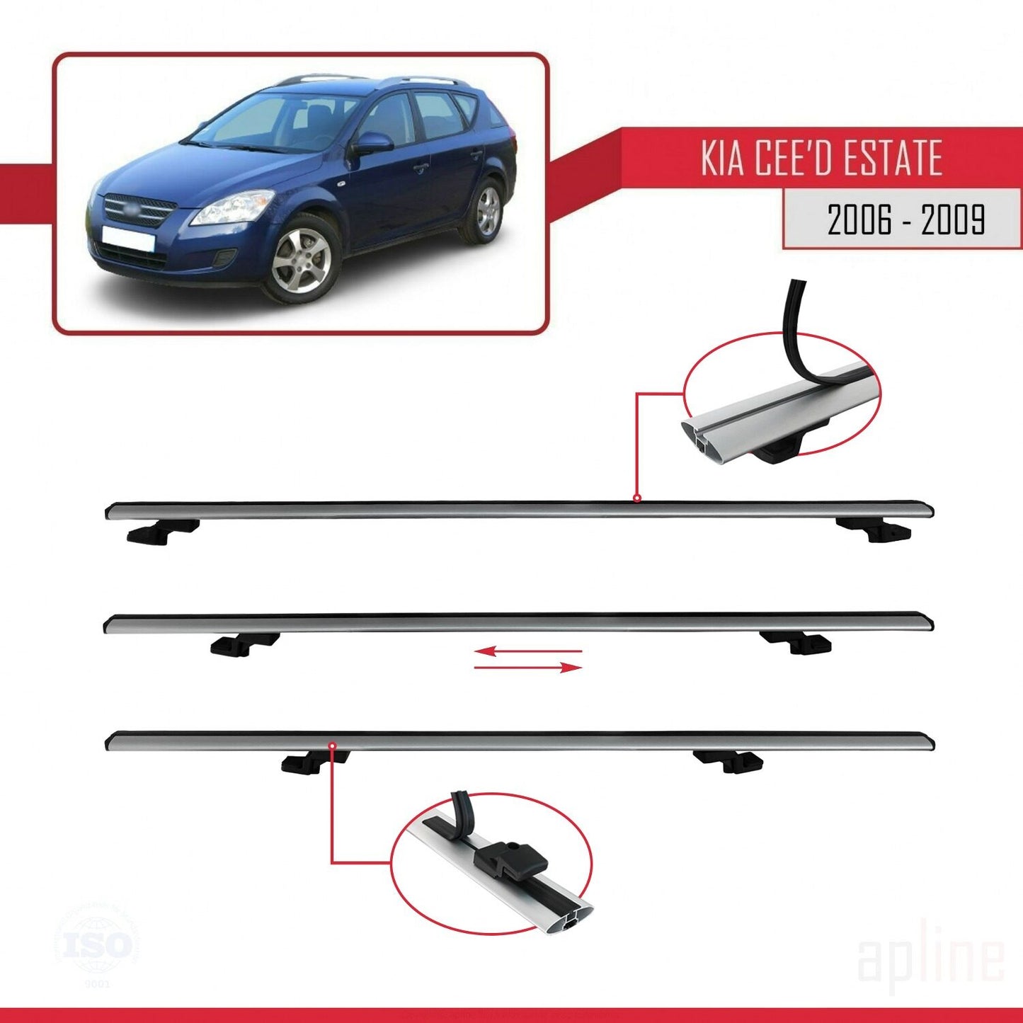 Compatible avec Kia Ceed (ED) Break Pre-Facelift 2006-2009 BASIC Model Barres de Toit Railing Porte-Bagages de Voiture Gris Aluminium 2 Barres