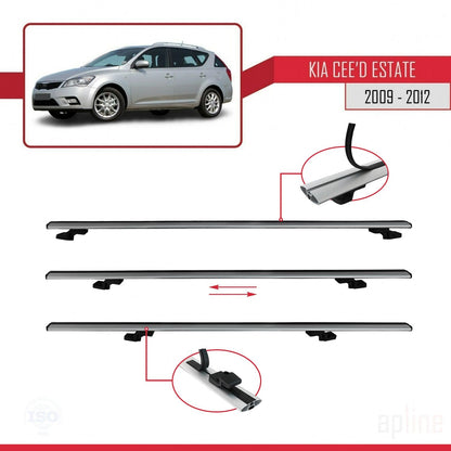 Compatible avec Kia Ceed (ED) Break Post-Facelift 2009-2012 BASIC Model Barres de Toit Railing Porte-Bagages de Voiture Gris Aluminium 2 Barres