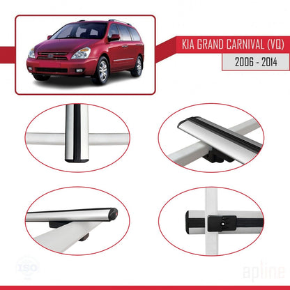 Compatible avec Kia Grand Carnival 2 (VQ) 2006-2014 BASIC Model Barres de Toit Railing Porte-Bagages de Voiture Gris Aluminium 3 Barres