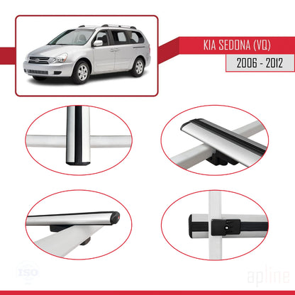 Compatible with Kia Sedona 2 (VQ) 2006-2012 BASIC Model Car Roof Rack Cross Bar Grey Aluminium 3 Bars