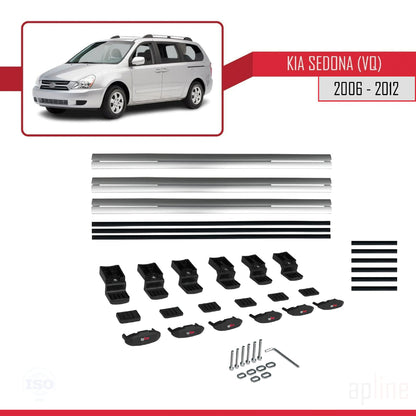 Compatible with Kia Sedona 2 (VQ) 2006-2012 BASIC Model Car Roof Rack Cross Bar Grey Aluminium 3 Bars
