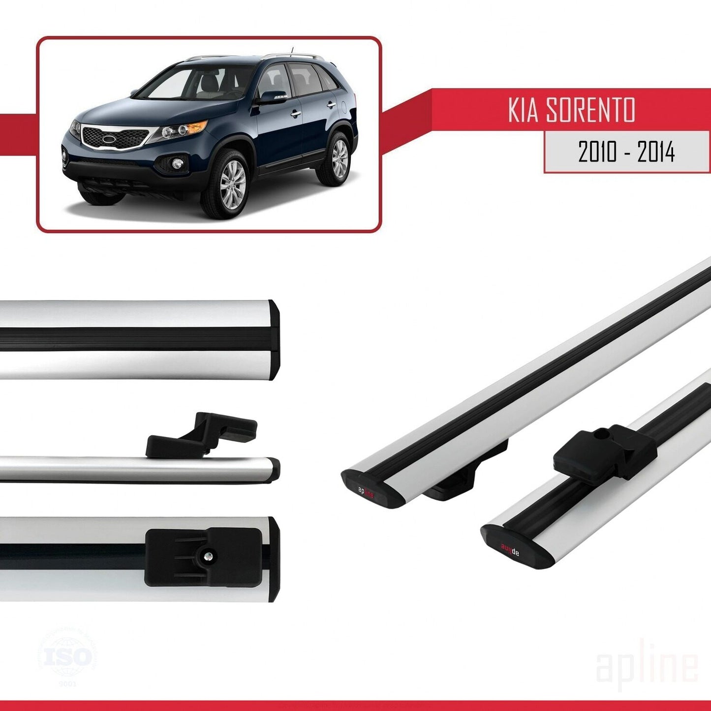 Compatible with Kia Sorento 2 (XM) 2010-2014 BASIC Model Car Roof Rack Cross Bar Grey Aluminium 2 Bars