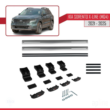 Compatible with Kia Sorento 4 (MQ4) X-Line 2021-2025 BASIC Model Car Roof Rack Cross Bar Grey Aluminium 2 Bars