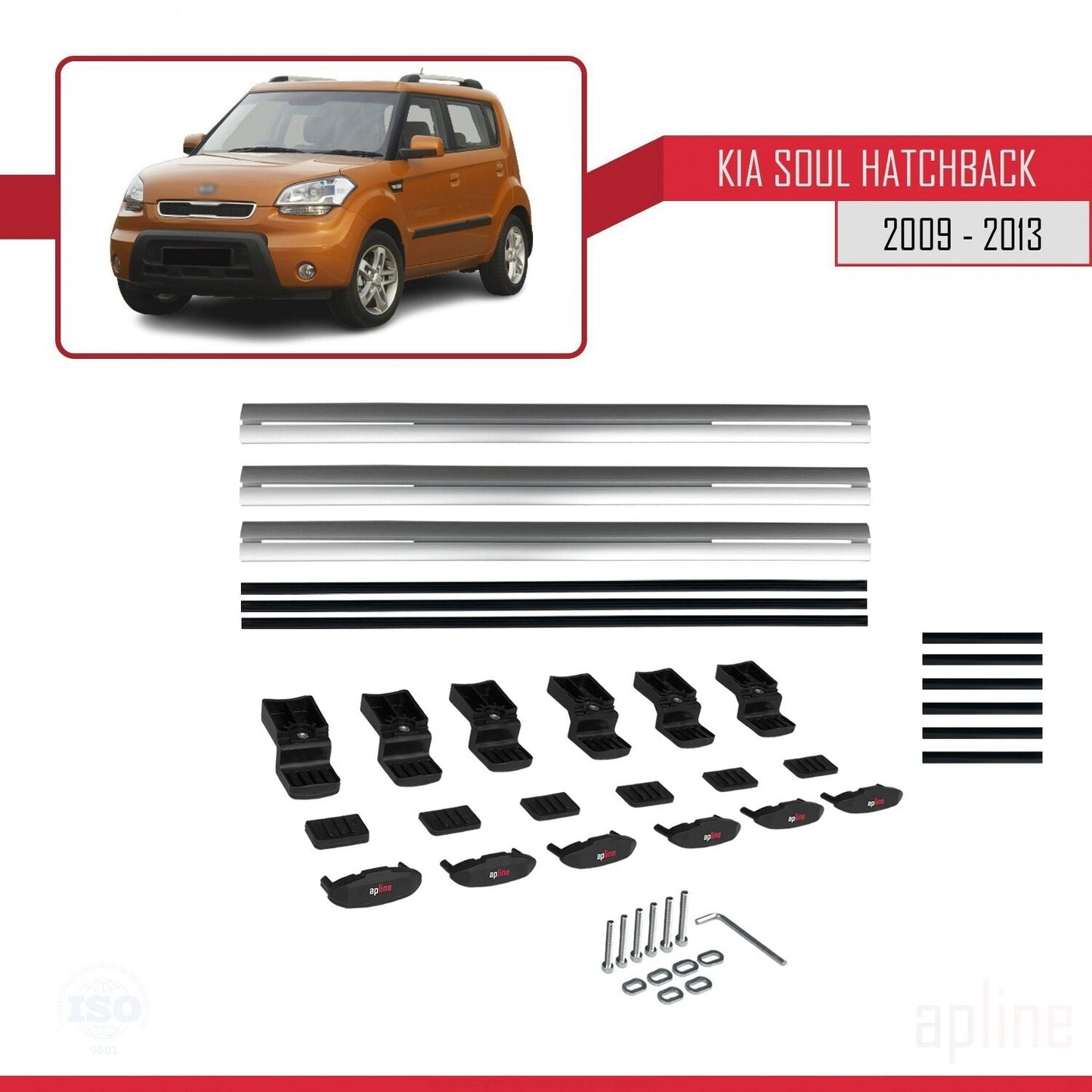 Compatible avec Kia Soul (AM) HB 2009-2013 BASIC Model Barres de Toit Railing Porte-Bagages de Voiture Gris Aluminium 3 Barres