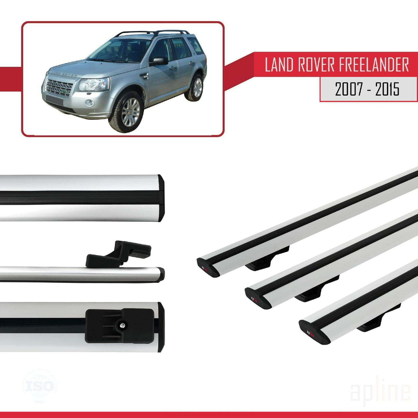 Compatible avec Land Rover Freelander 2 (L359) 2007-2015 BASIC Model Barres de Toit Railing Porte-Bagages de Voiture Gris Aluminium 3 Barres