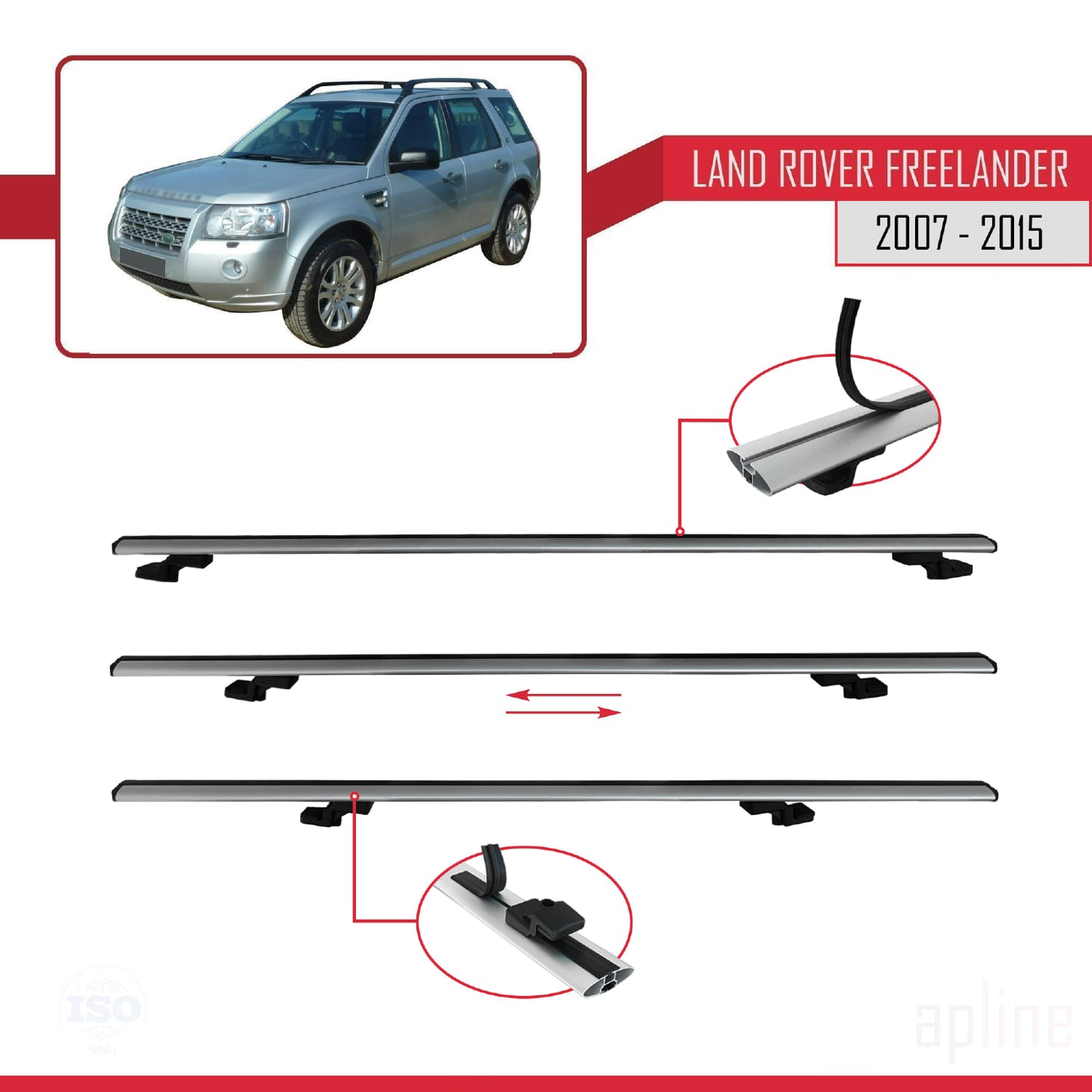 Compatible avec Land Rover Freelander 2 (L359) 2007-2015 BASIC Model Barres de Toit Railing Porte-Bagages de Voiture Gris Aluminium 2 Barres