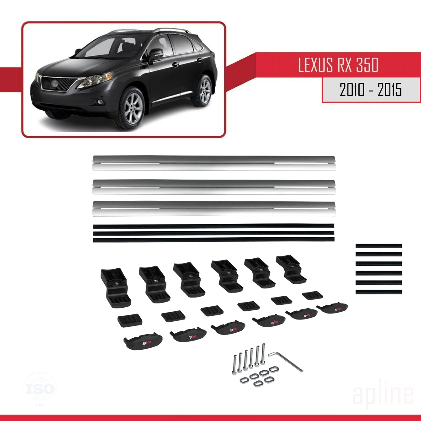 Compatible with Lexus RX 3 (AL10) 2010-2015 BASIC Model Car Roof Rack Cross Bar Grey Aluminium 3 Bars