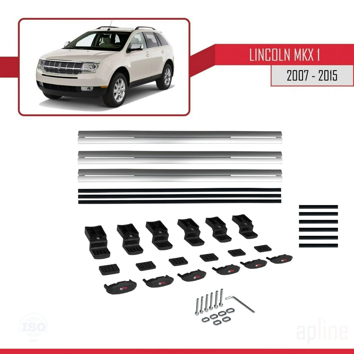 Compatible avec Lincoln MKX (U388) 2007-2015 BASIC Model Barres de Toit Railing Porte-Bagages de Voiture Gris Aluminium 3 Barres