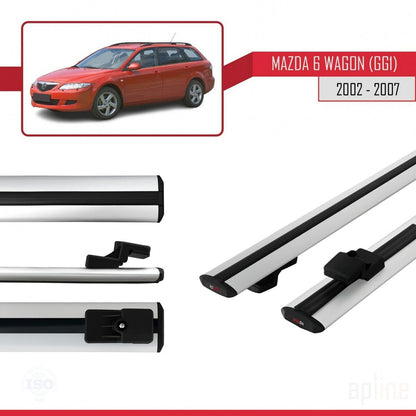 Compatible avec Mazda 6 I (GG1) 2002-2007 BASIC Model Barres de Toit Railing Porte-Bagages de Voiture Gris Aluminium 2 Barres