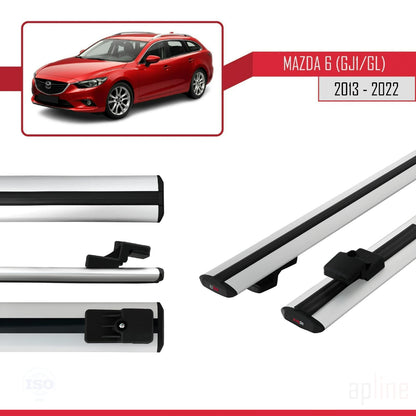 Compatible with Mazda 6 III (GJ1/GL) 2013-2022 BASIC Model Car Roof Rack Cross Bar Grey Aluminium 2 Bars