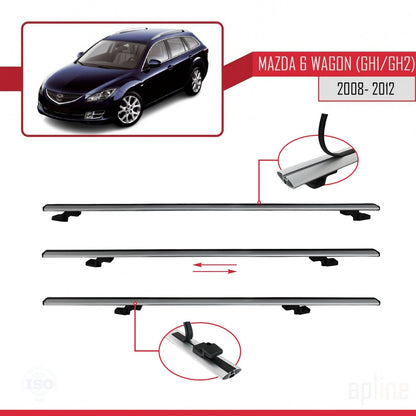 Compatible with Mazda 6 II (GZ) Wagon 2008-2012 BASIC Model Car Roof Rack Cross Bar Grey Aluminium 3 Bars
