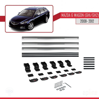 Compatible with Mazda 6 II (GZ) Wagon 2008-2012 BASIC Model Car Roof Rack Cross Bar Grey Aluminium 3 Bars