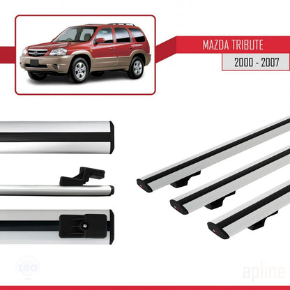Compatible with Mazda Tribute 2000-2007 BASIC Model Car Roof Rack Cross Bar Grey Aluminium 3 Bars