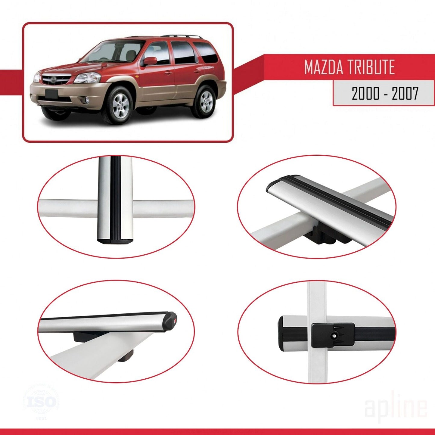 Compatible with Mazda Tribute 2000-2007 BASIC Model Car Roof Rack Cross Bar Grey Aluminium 3 Bars
